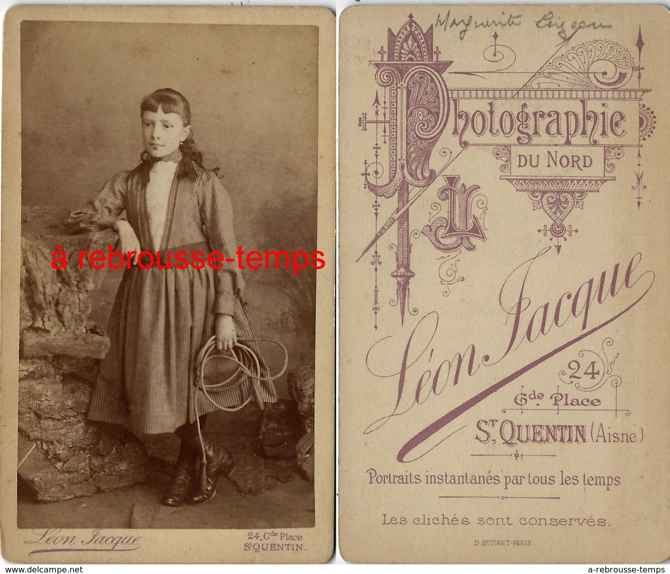 CDV-jolie Fillette Identifiée Avec Corde à Sauter-photographie Du Nord- Léon Jacque à Saint Quentin (rare) - Old (before 1900)