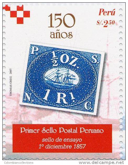 Lote P84b, Peru, 2007, 150 Años Del Primer Sello Postal Peruano, Sello En Sello, Stamp On Stamp, 2v - Perú