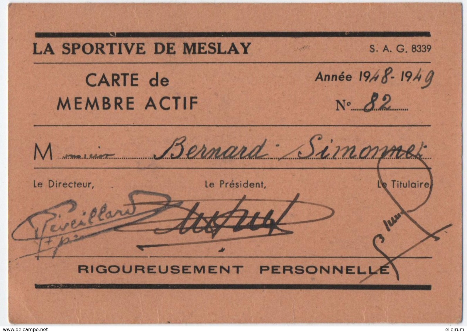 MESLAY (53) LA SPORTIVE De MESLAY. CARTE De MEMBRE ACTIF. 1948-1949. - Non Classés
