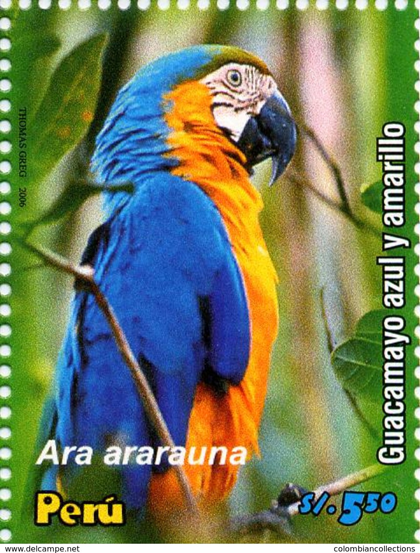 Lote P2006a, Peru, 2006, Sello, Stamp, Psitacidos Del Peru, Ara Araucana, Ave, Bird - Perú