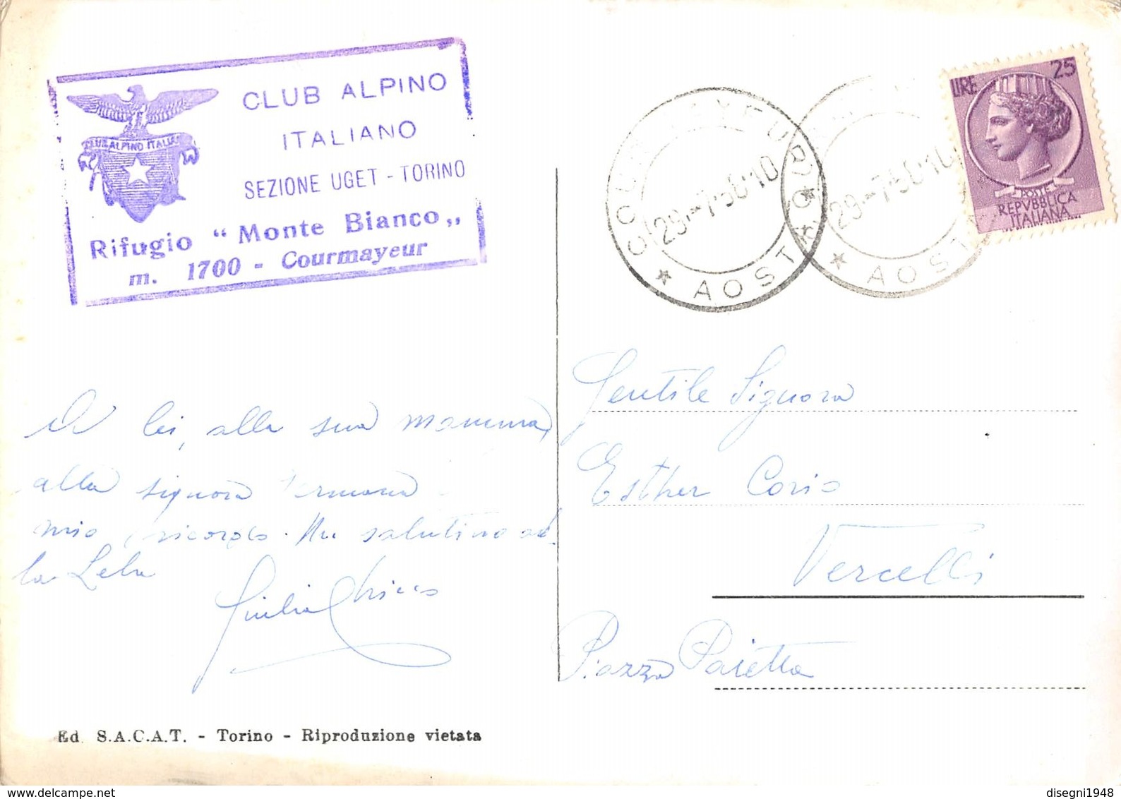 07664 "CAMPEGGIO NAZIONALE C.A.I.-U.G.E.T. - M. BIANCO - VAL VENY (COURMAYEUR) " CART. ORIG. SPED.'958 - Altri & Non Classificati