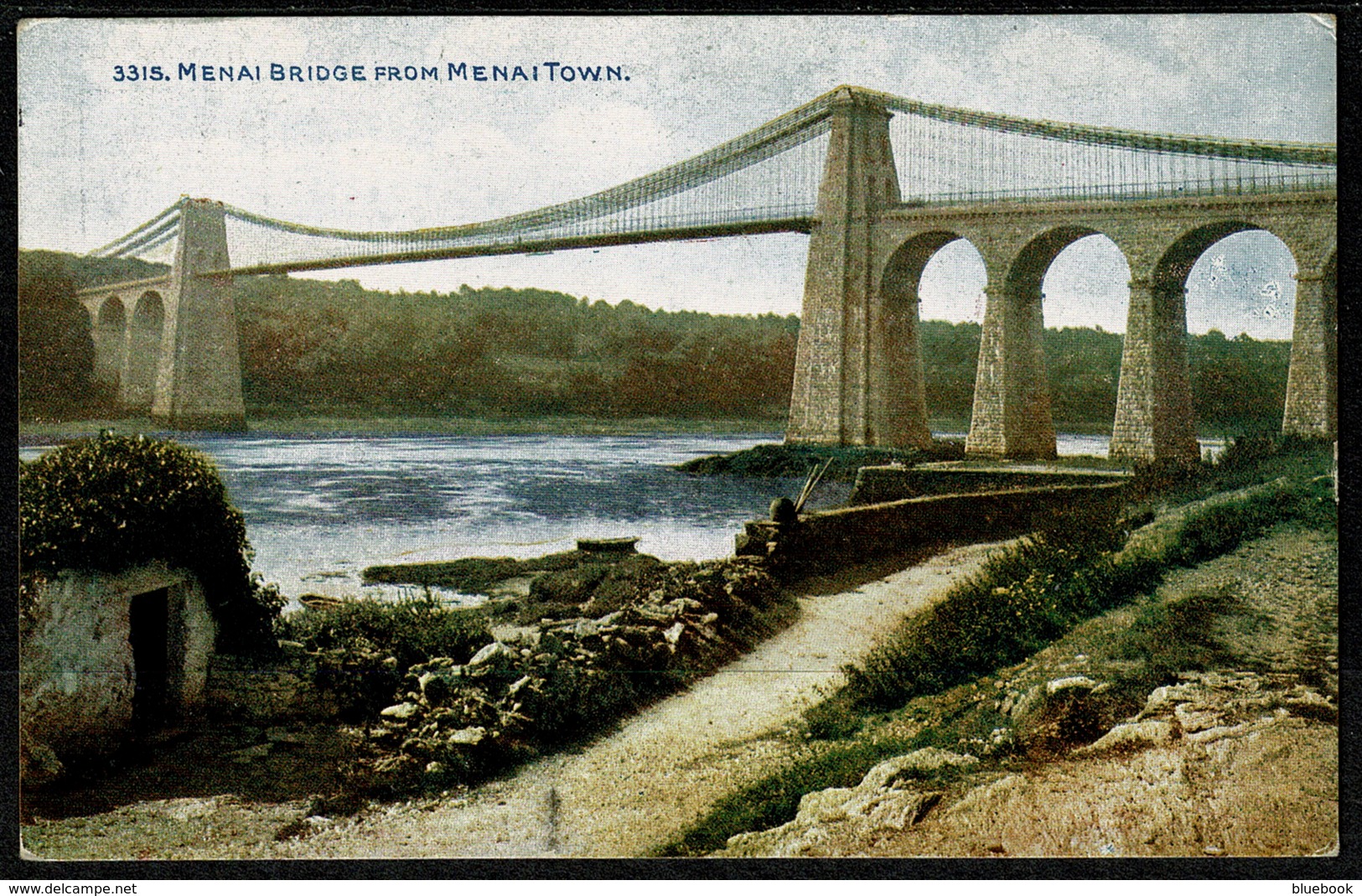 Ref 1276 - Early Postcard - Menai Bridge From Menai Town - Anglesey Wales - Anglesey