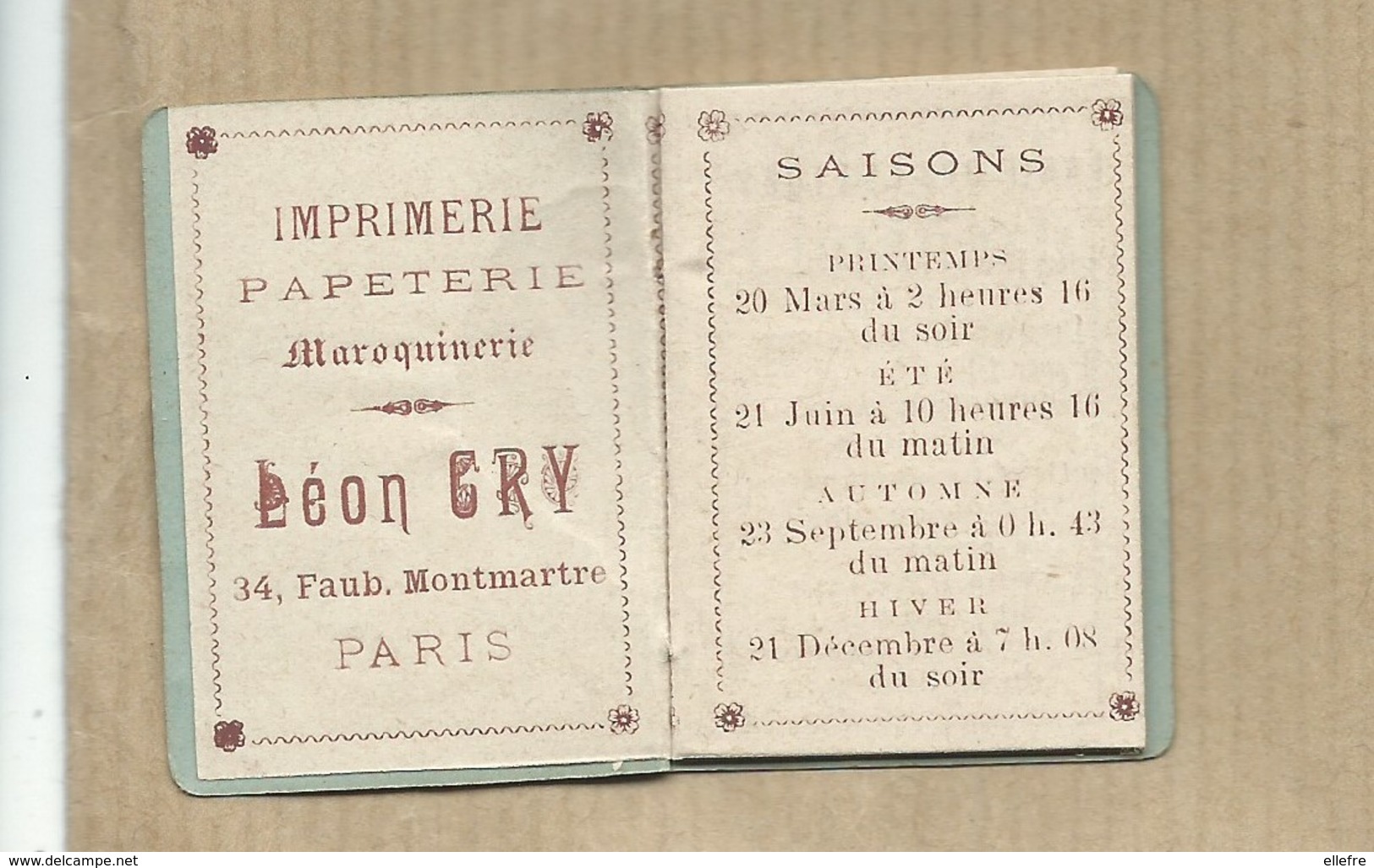Calendrier Ancien 1898 En Parfait Etat - Petit Almanach Complet Imprimerie Papeterie GRY Paris Rue Montmartre - Petit Format : ...-1900