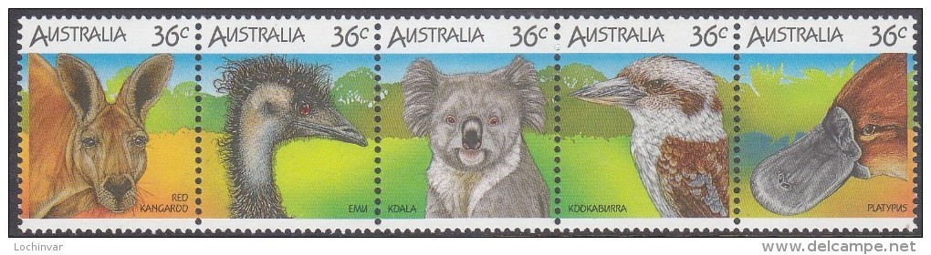 AUSTRALIA, 1986 WILDLIFE STRIP 5 MNH - Mint Stamps