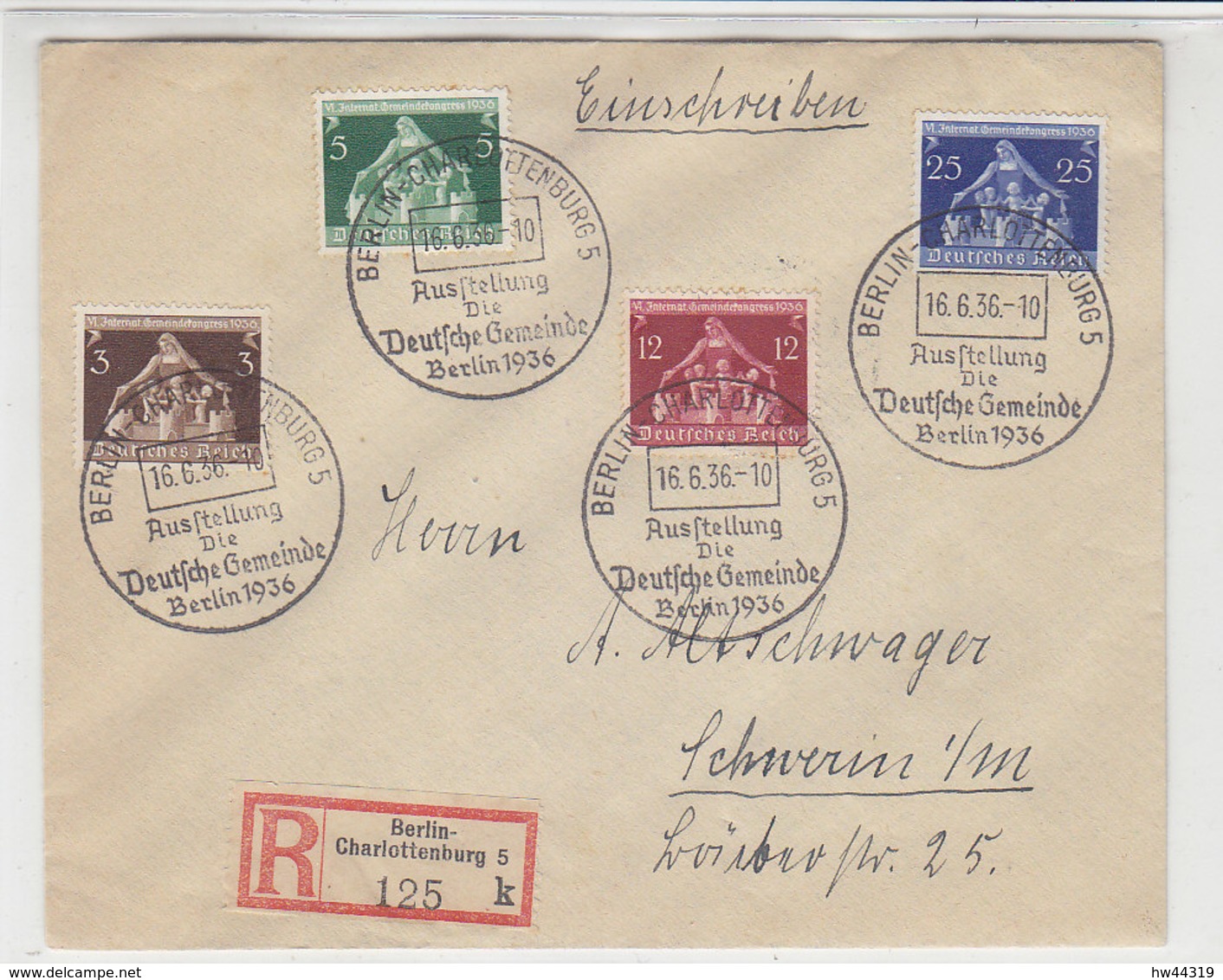 R-Satzbrief Mit 617/20 Mit Passendem Sonderstempel Aus BERLIN-CHARLOTTENBURG 16.6.36 Nach Schwerin - Briefe U. Dokumente