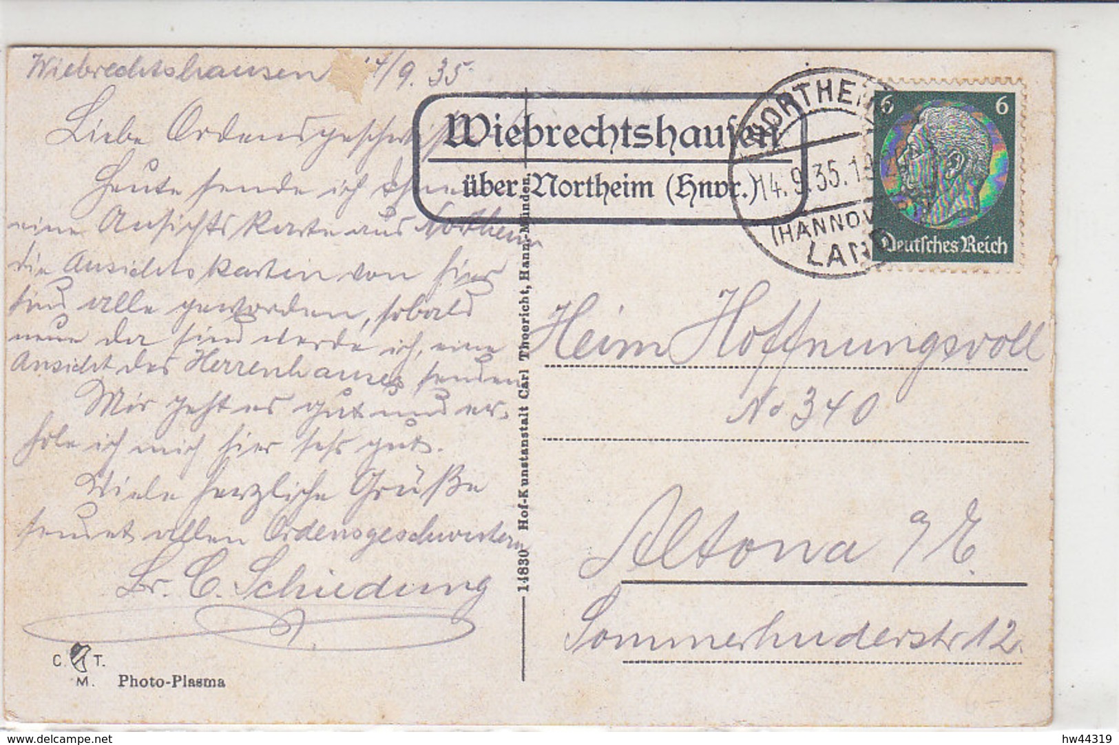 LANDPOST Wiebrechtshausen über Northeim .. 14.9.35 AK-Northeim Schaupenstiel - Covers & Documents