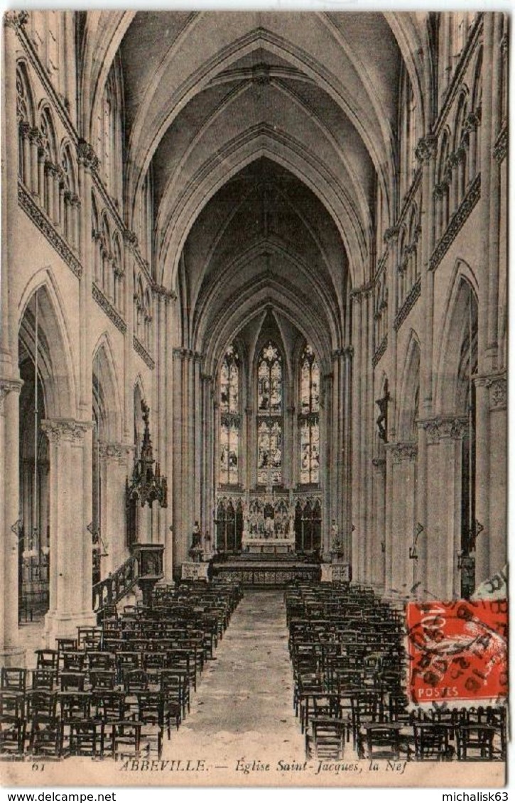 3TM 436 CPA - ABBEVILLE- EGLISE SAINT JACQUES - LA NEF - Abbeville