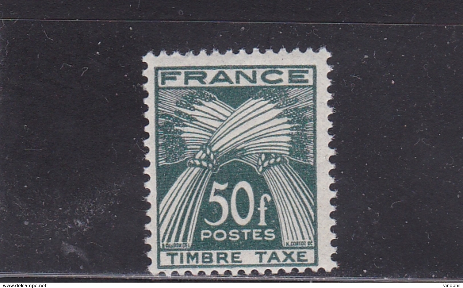 FRANCE TIMBRE TAXE TYPE GERBES DE 1946- 55 N° 88 VERT FONCE 50 FRANCS ** BDF - 1859-1959 Neufs