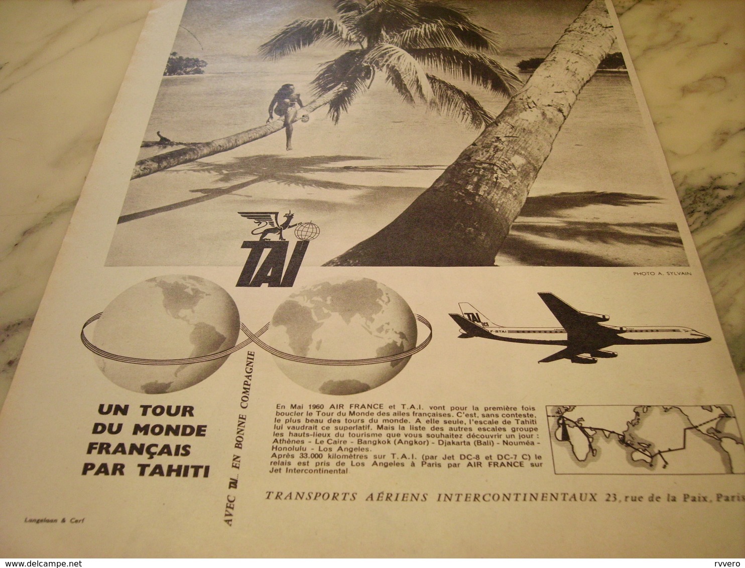 ANCIENNE PUBLICITE TAHITI TRANSPORT AERIENS TAI 1960 - Publicités