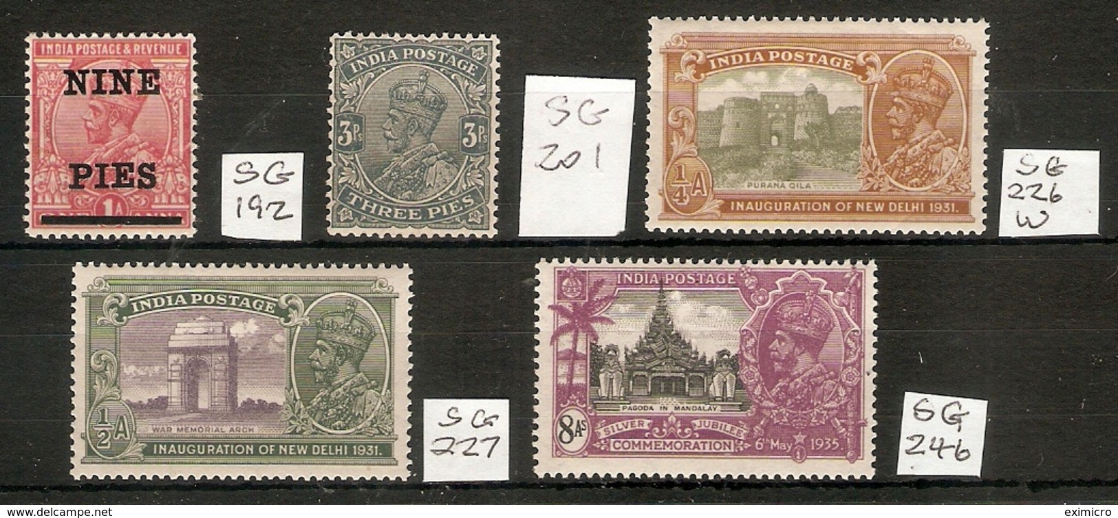 INDIA KING GEORGE V MOUNTED MINT SELECTION INCLUDING HIGHER VALUES SG 192, 201, 226W, 227, 246 Cat £15+ - 1911-35 King George V