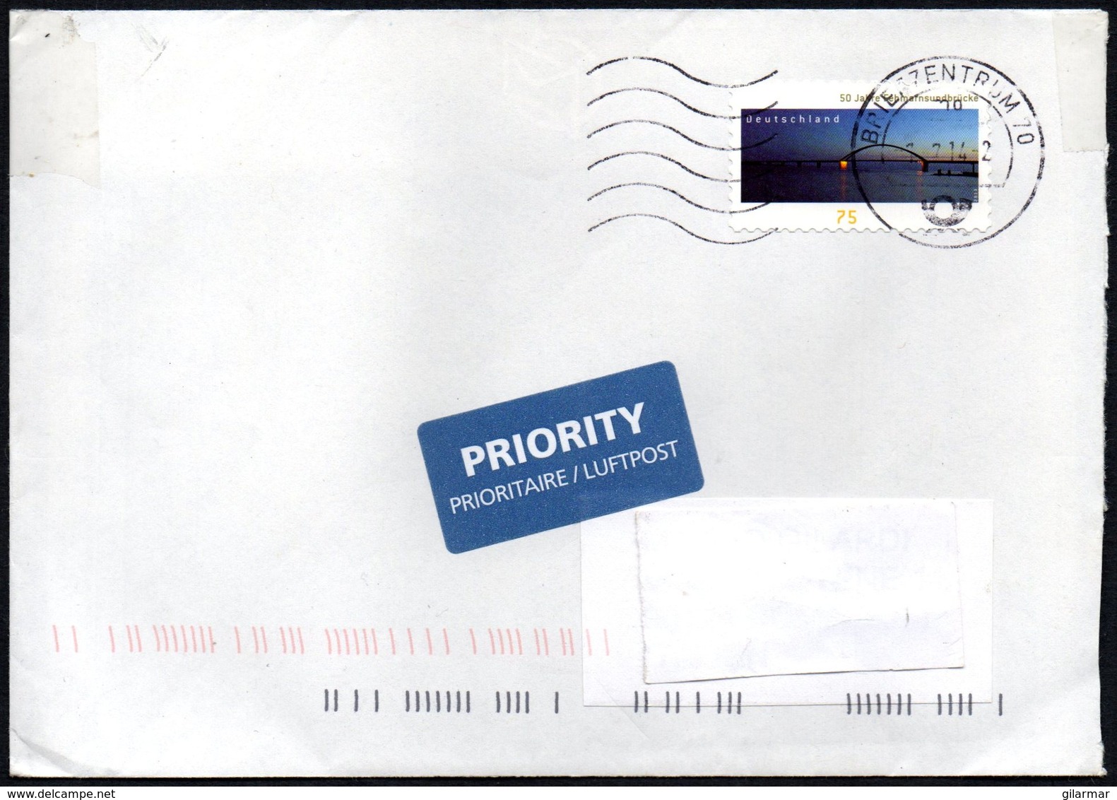 GERMANY 2014 - MAILED ENVELOPE - BRIDGE - 50th ANNIVERSARY FEHMARNSUNDBRUCKE - CYCLNG CACHET IN THE BACK SIDE - Ponti