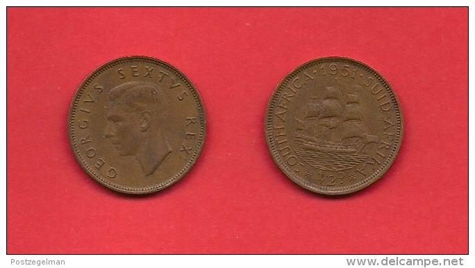 SOUTH AFRICA, 1951,  Circulated Coin, 1/2 Penny, George VI, Km 33, C1405 - Zuid-Afrika