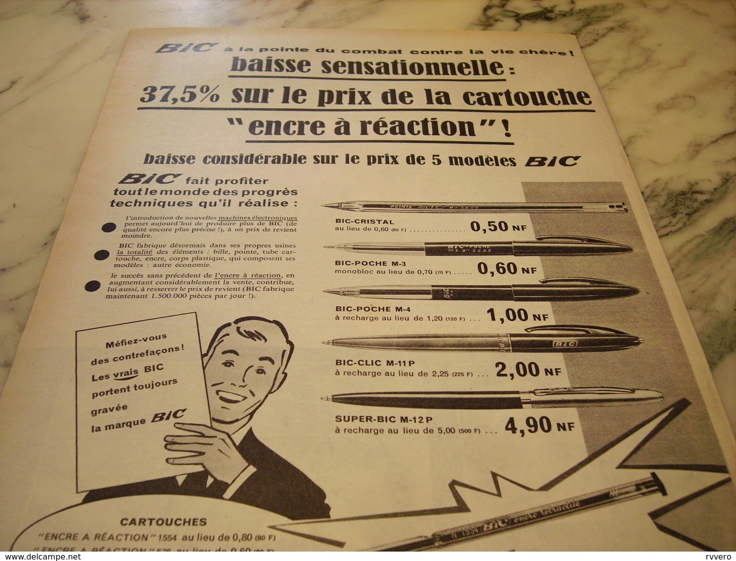 ANCIENNE PUBLICITE BAISSE SENSATIONNELLE  STYLO BIC   1960 - Autres & Non Classés