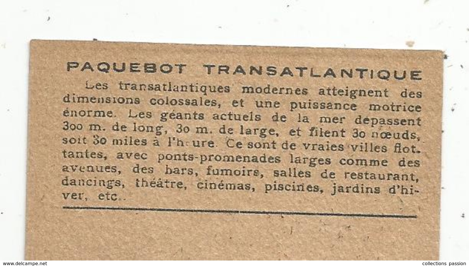 Chromo , Bateaux , PAQUEBOT TRANSATLANTIQUE ,2 Scans - Sonstige & Ohne Zuordnung