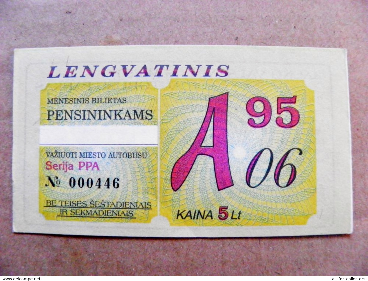 Old Transport Ticket From Lithuania Bus Monthly Ticket Kaunas City 1995 June - Europe