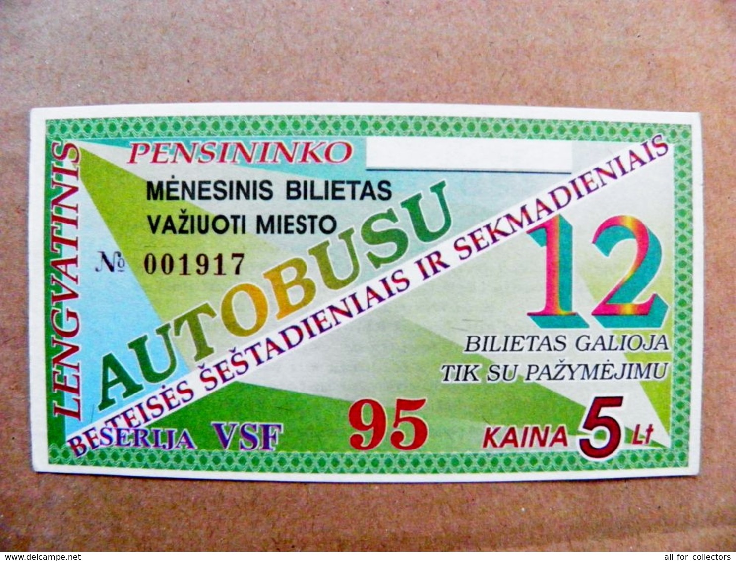 Old Transport Ticket From Lithuania Bus Monthly Ticket Kaunas City 1995 December - Europe