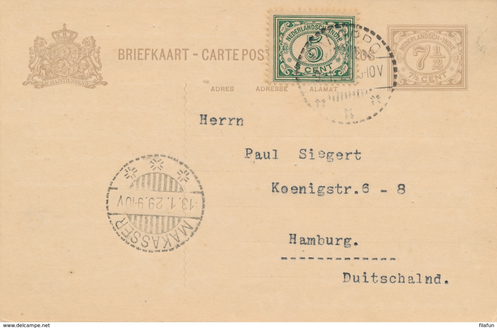 Nederlands Indië - 2x 7,5 Cent Vürtheim II, Briefkaart G29a En B (beide Kartonsoorten) 1x Van LB PALOPPO Naar Hamburg - Nederlands-Indië