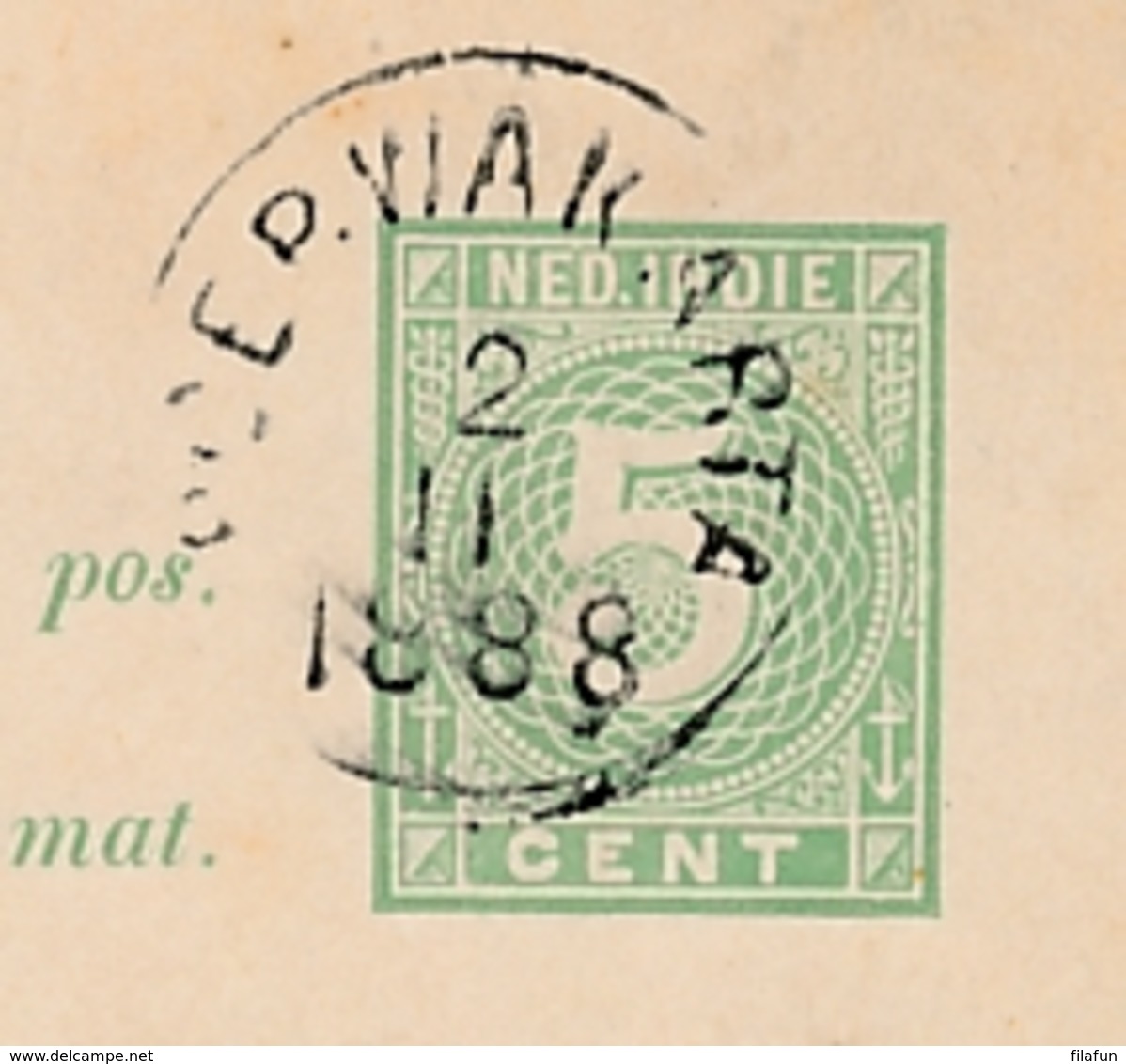 Nederlands Indië - 1888 - 5 Cent Cijfer, Briefkaart G8 Van Rondstempel POERWAKARTA Naar Batavia - Nederlands-Indië