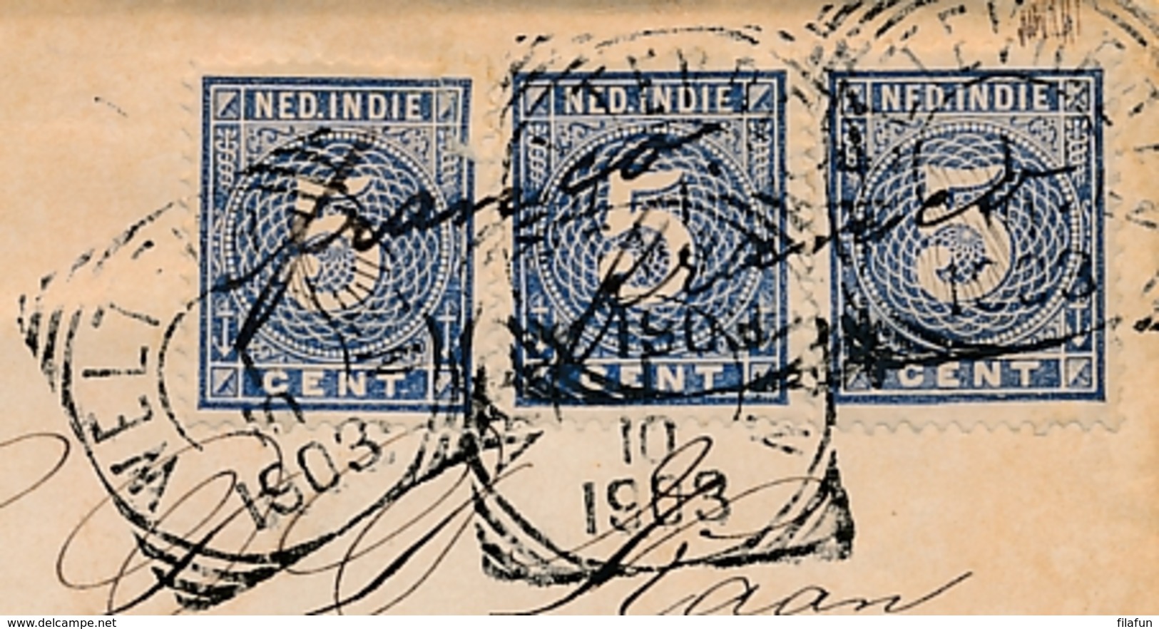 Nederlands Indië - 1903 - 3x 5 Cent Cijfer Op Cover Van VK Weltevreden Naar Alkmaar / Nederland - Nederlands-Indië