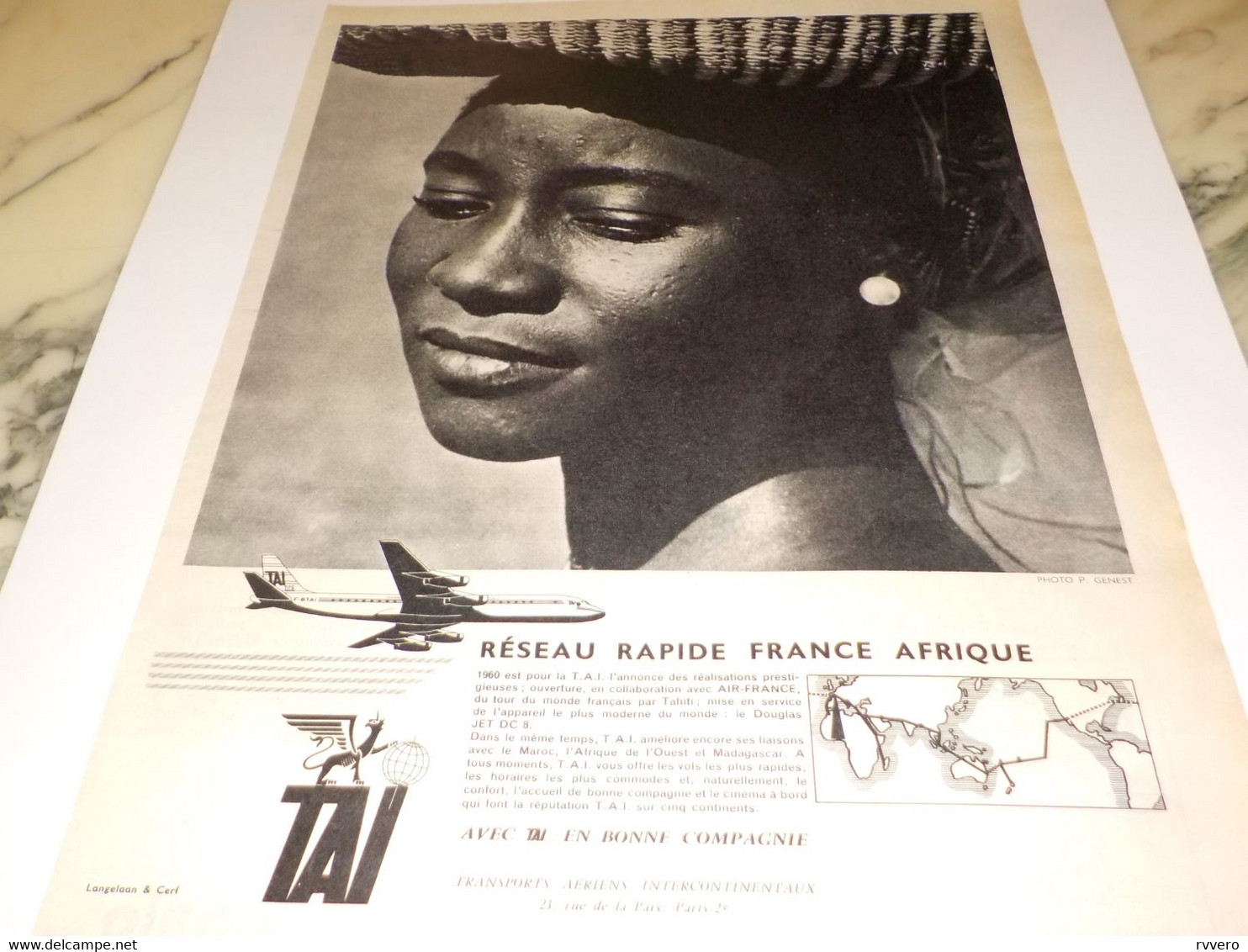 ANCIENNE PUBLICITE AFRIQUE TRANSPORT AERIENS TAI 1960 - Publicités