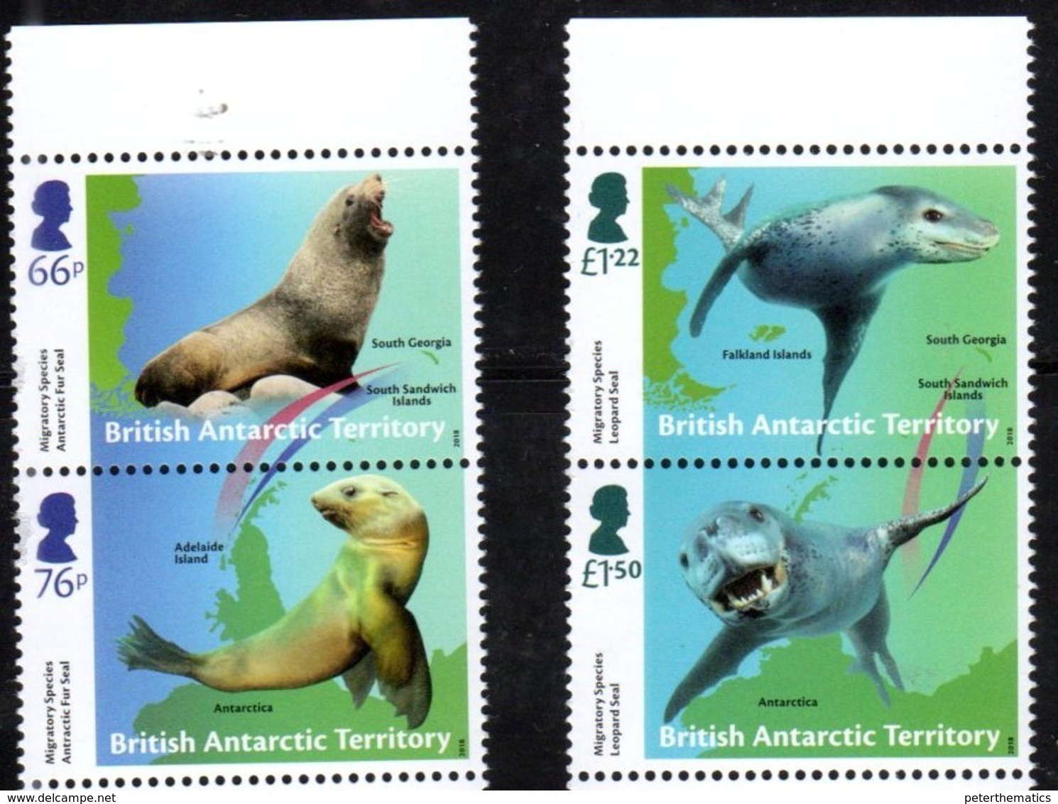 BRITISH ANTARCTIC TERRITORY, BAT,  2018, MNH, MIGRATORY SPECIES, SEALS, LEOPARD SEALS,  4v - Other & Unclassified