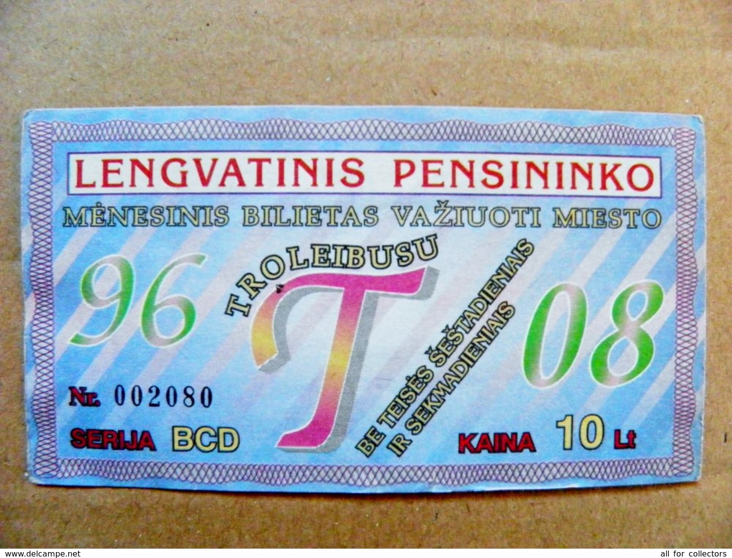 Old Transport Ticket From Lithuania Bus Monthly Ticket Kaunas City 1996 August Trolley - Europe