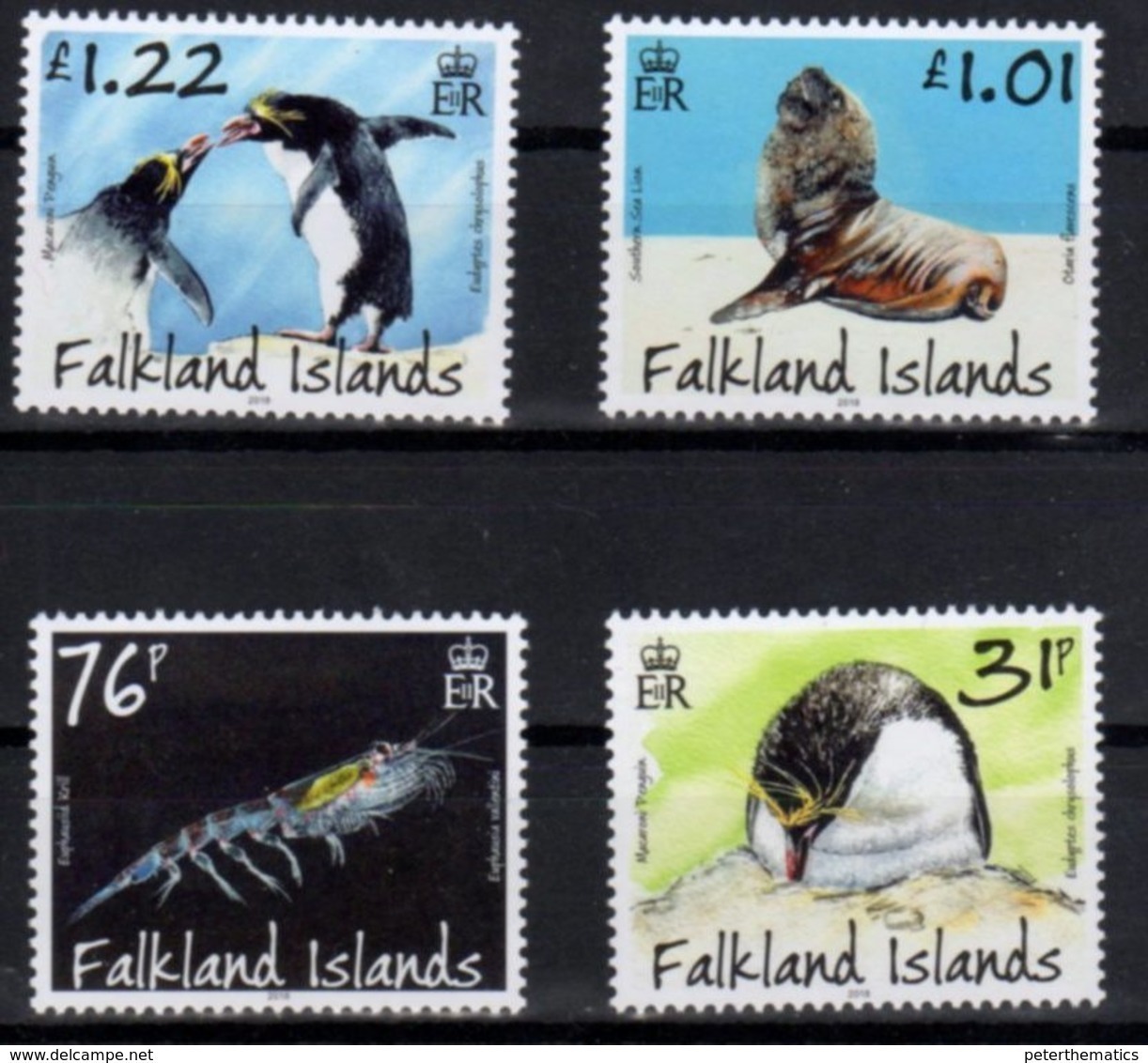 FALKLAND ISLANDS ,2018, MNH, PREDATORS AND PREY, PENGUINS, SEA LIONS, KRILL, 4v - Penguins