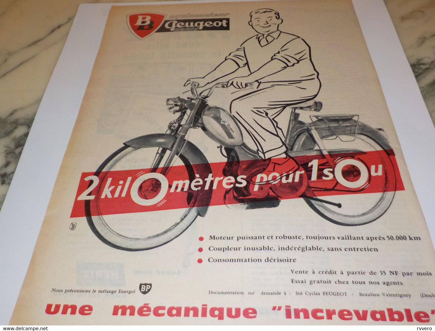 ANCIENNE  PUBLICITE CYCLOMOTEUR BB DE PEUGEOT 1960 - Autres & Non Classés