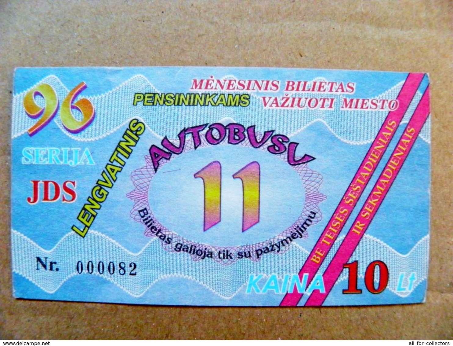 Old Transport Ticket From Lithuania Bus Monthly Ticket Kaunas City 1996 November - Europe