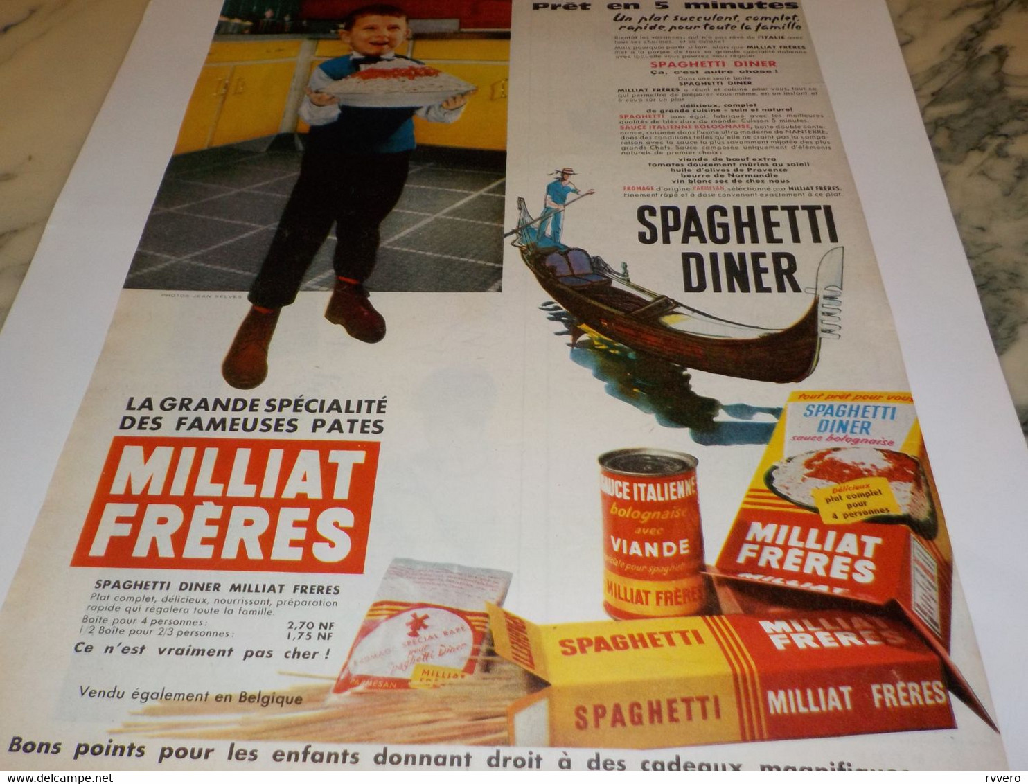 ANCIENNE PUBLICITE SPAGHETTI DINER  PATE MILLIAT FRERES 1960 - Autres & Non Classés