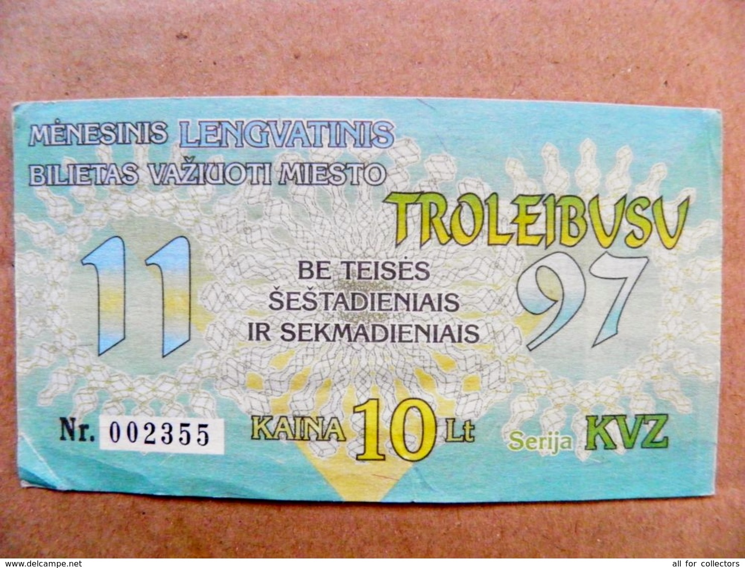 Old Transport Ticket From Lithuania Bus Monthly Ticket Kaunas City 1997 November Trolley - Europa