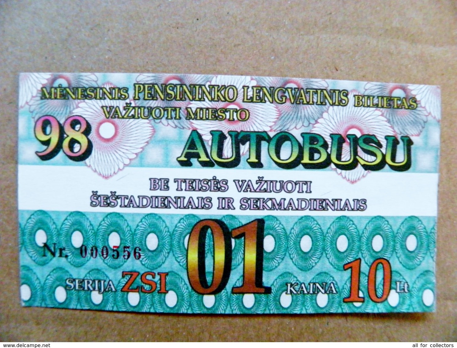 Old Transport Ticket From Lithuania Bus Monthly Ticket Kaunas City 1998 January - Europe