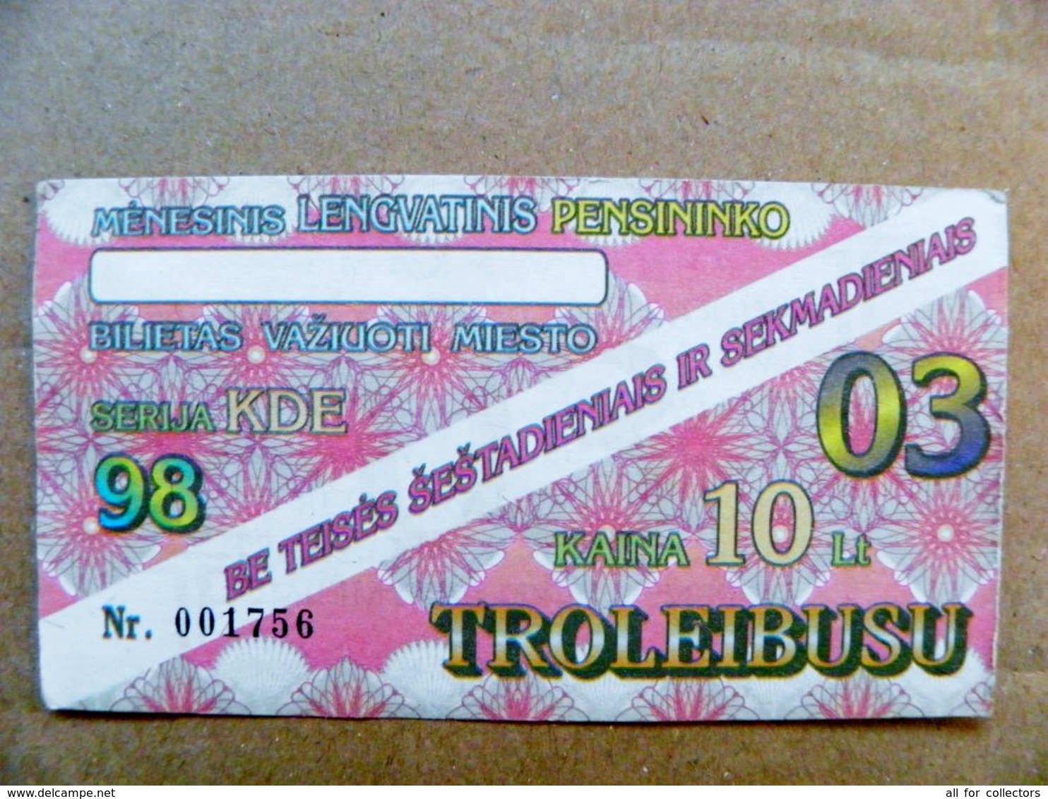 Old Transport Ticket From Lithuania Bus Monthly Ticket Kaunas City 1998 March Trolley - Europe