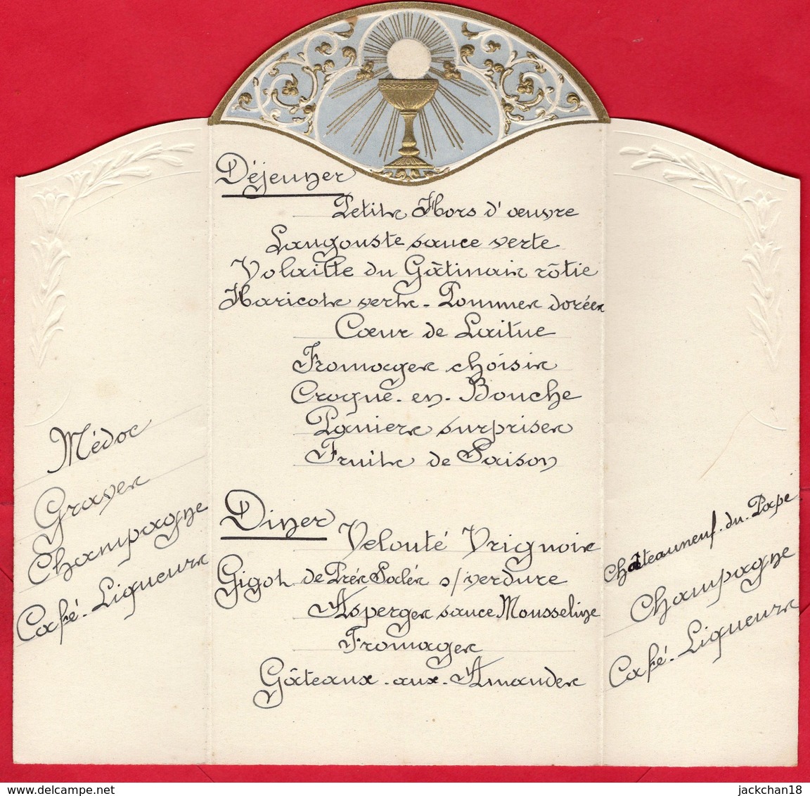 -- VRIGNY (Loiret) -MENU Du 16 Mai 1937 + Image Souvenir De Premiere Communion De Pierre Dougère -- - Menus