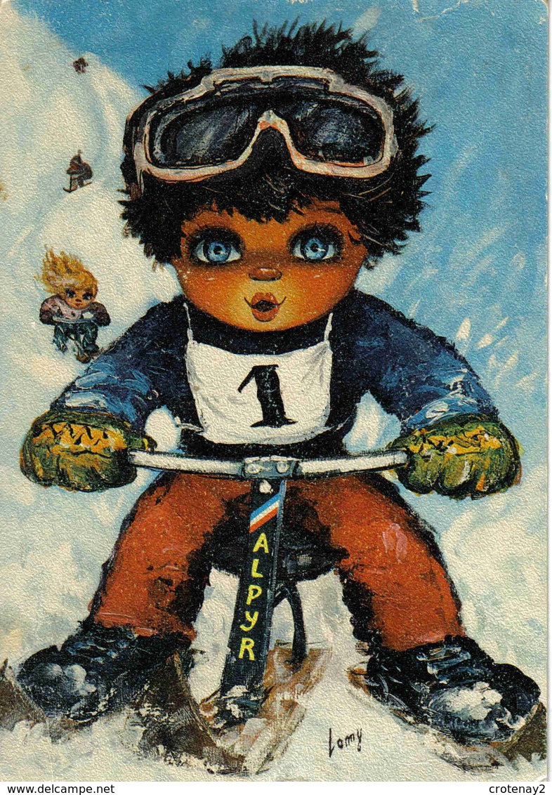 Illustrateur Lamy Carte Postale Genre Poulbot éditions Paris Montmartre Ski Bob ALPYR Postée De Troyes Gare En 1975 LAMY - Autres & Non Classés