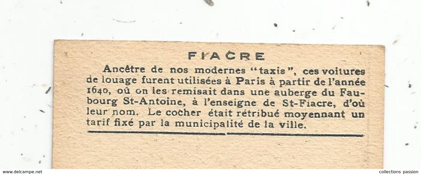 Chromo , Ancêtre De Nos Modernes Taxis ,FIACRE , 2 Scans - Autres & Non Classés