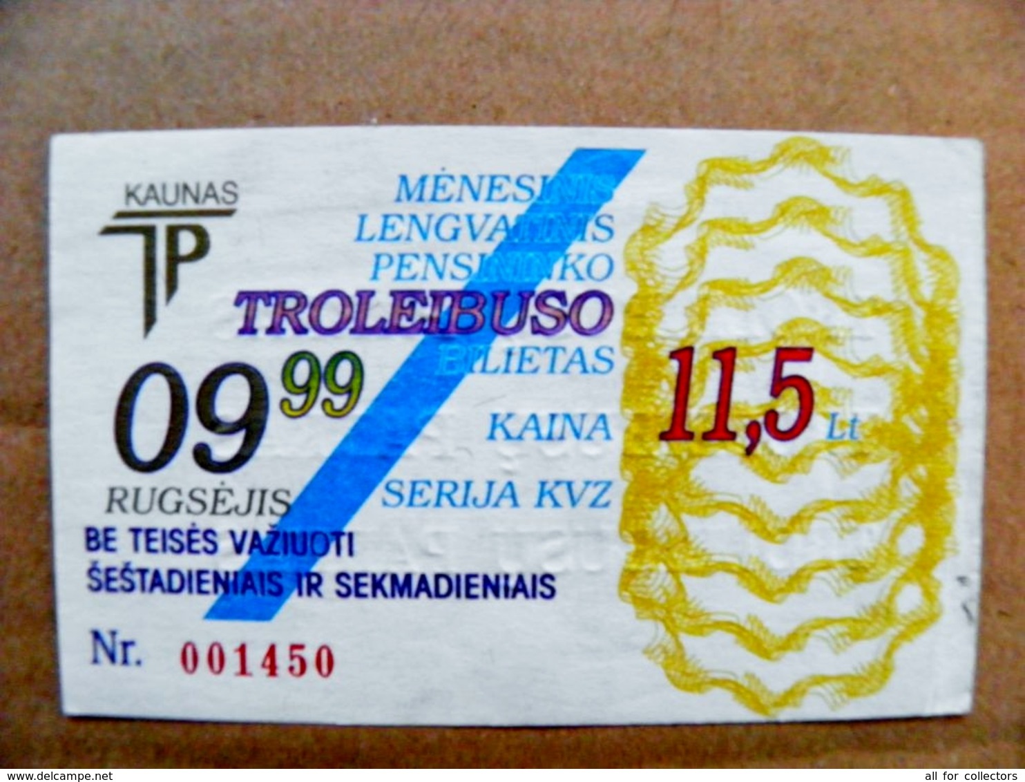 Old Transport Ticket From Lithuania Bus Monthly Ticket Kaunas City 1999 Trolley September - Europe