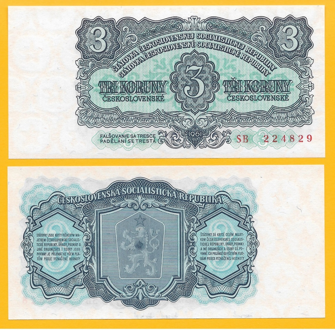 Czechoslovakia 3 Korun P-81a 1961 UNC - Tchécoslovaquie