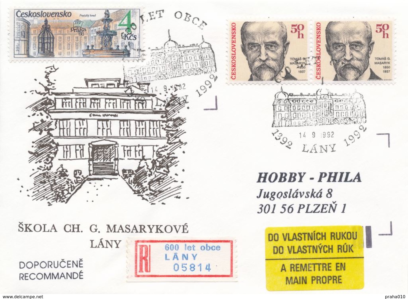 I0447-49 - Tchécoslovaquie (1992) R-lettre (3 Pièces) / Lany: 600 Ans De Village (R-label Occasionnel!) - Lettres & Documents