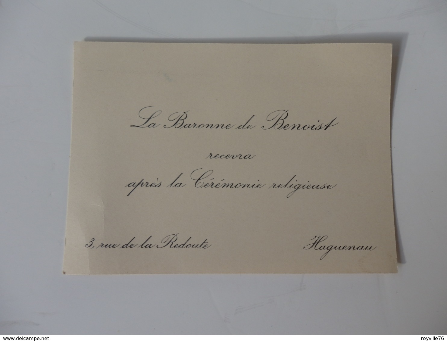 Faire-Part De Mariage La Baronne De Benoist 3, Rue De La Redoute à Haguenau (67). - Boda