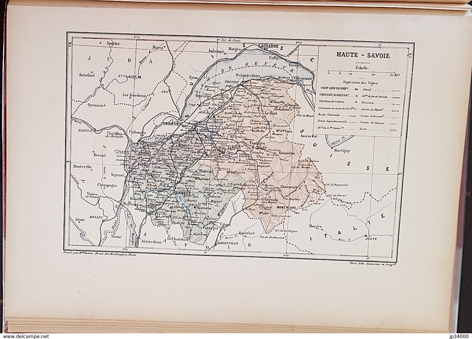 CARTE GEOGRAPHIQUE ANCIENNE: FRANCE: HAUTE SAVOIE (74) (garantie Authentique. Epoque 19 ème Siècle) - Mapas Geográficas