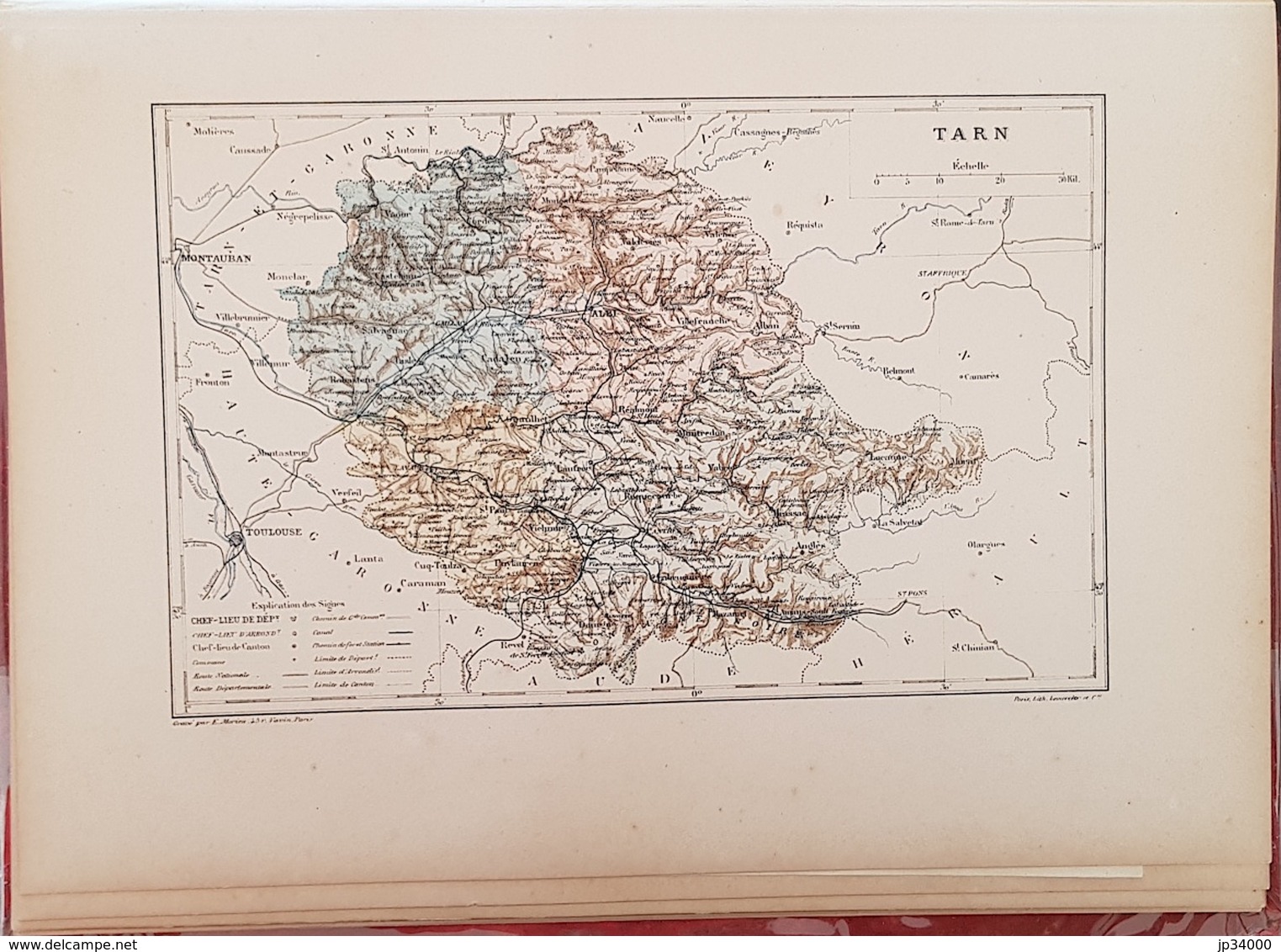 CARTE GEOGRAPHIQUE ANCIENNE: FRANCE: TARN (81) (garantie Authentique. Epoque 19 ème Siècle) - Cartes Géographiques