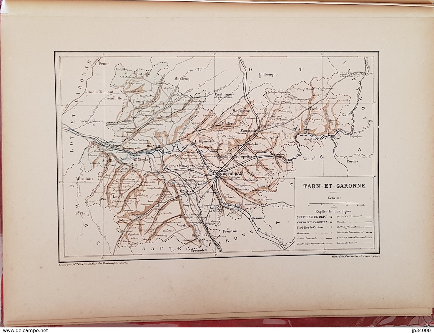 CARTE GEOGRAPHIQUE ANCIENNE: FRANCE: TARN ET GARONNE (82) (garantie Authentique. Epoque 19 ème Siècle) - Cartes Géographiques