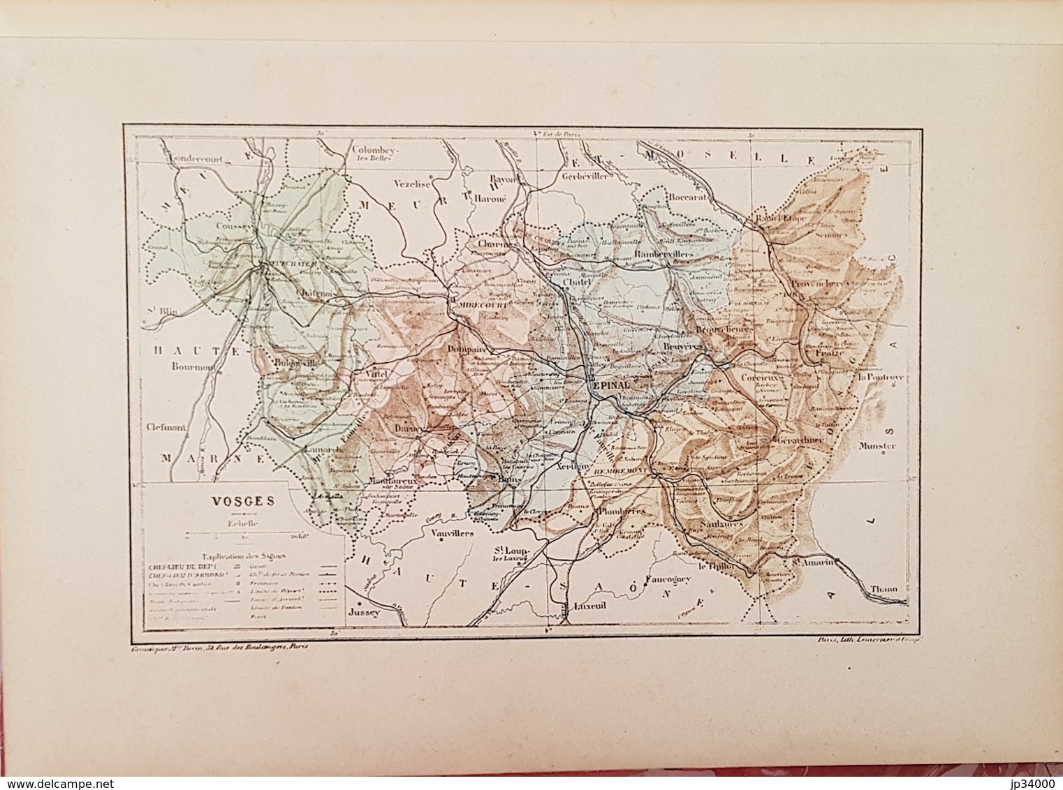 CARTE GEOGRAPHIQUE ANCIENNE: FRANCE: VOSGES (88) (garantie Authentique. Epoque 19 ème Siècle) - Cartes Géographiques