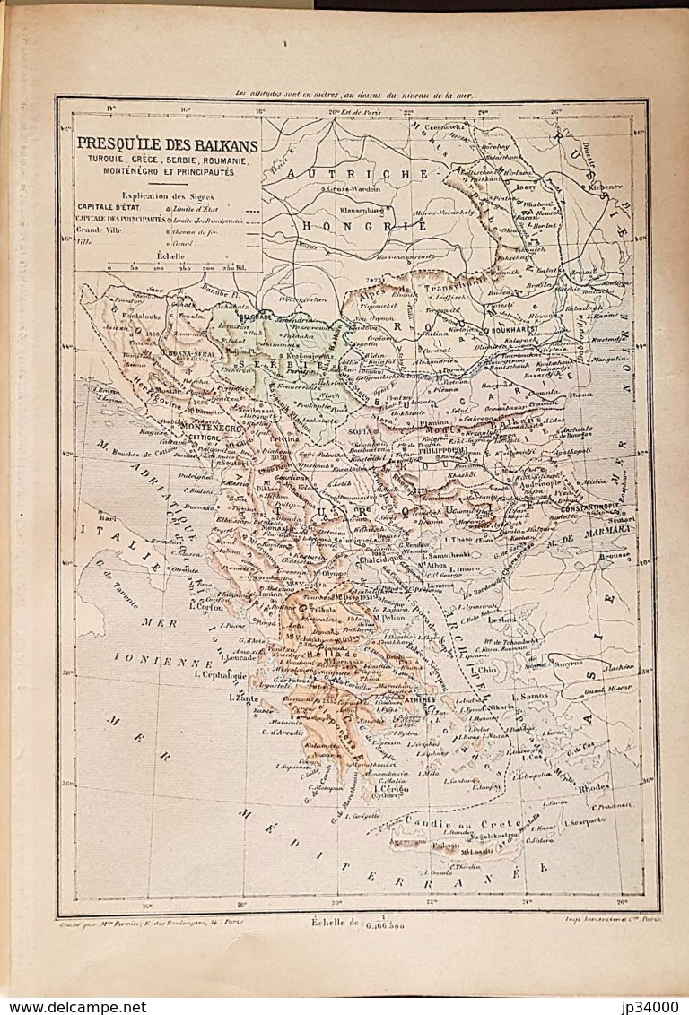 CARTE GEOGRAPHIQUE ANCIENNE: PRESQU'ILES DES BALKANS Turquie,grece, Etc (garantie Authentique. Epoque 19 ème Siècle) - Cartes Géographiques