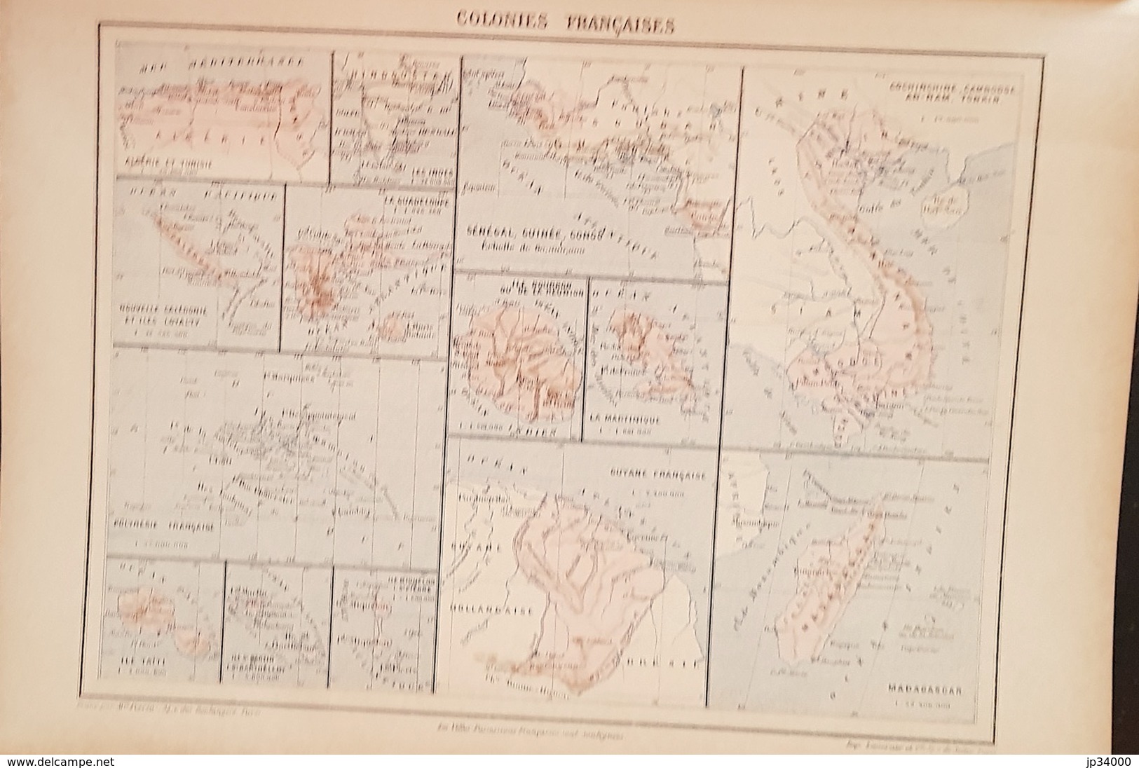 CARTE GEOGRAPHIQUE ANCIENNE: COLONIES FRANCAISES (garantie Authentique. Epoque 19 ème Siècle) - Cartes Géographiques