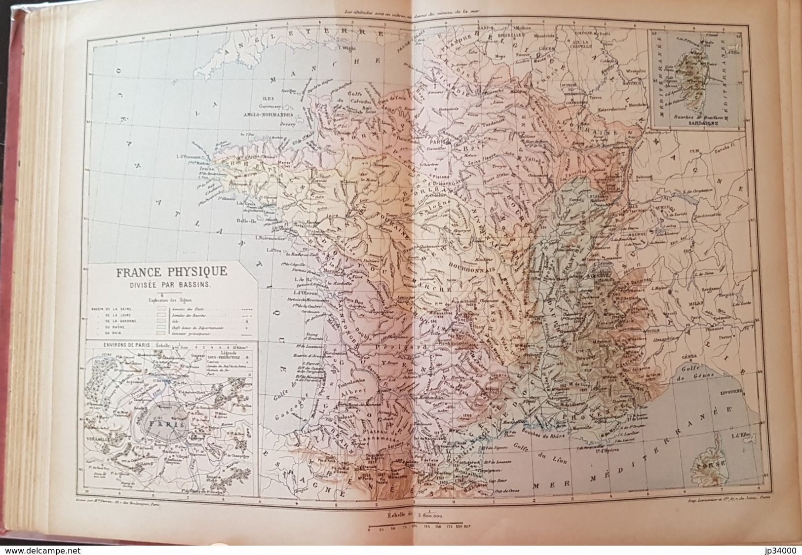 CARTE GEOGRAPHIQUE ANCIENNE: FRANCE PHYSIQUE (garantie Authentique. Epoque 19 ème Siècle) - Landkarten