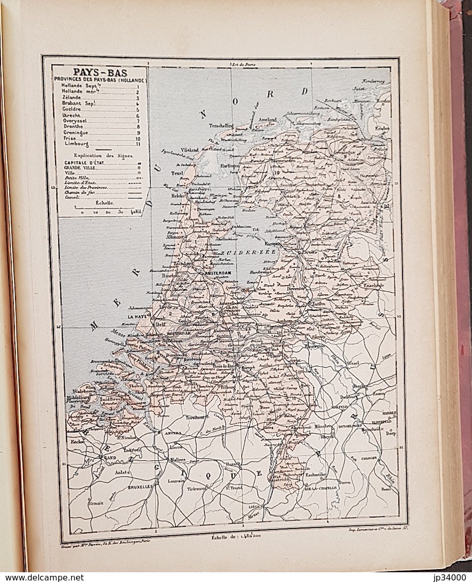 CARTE GEOGRAPHIQUE ANCIENNE: PAYS BAS (garantie Authentique. Epoque 19 ème Siècle) - Cartes Géographiques