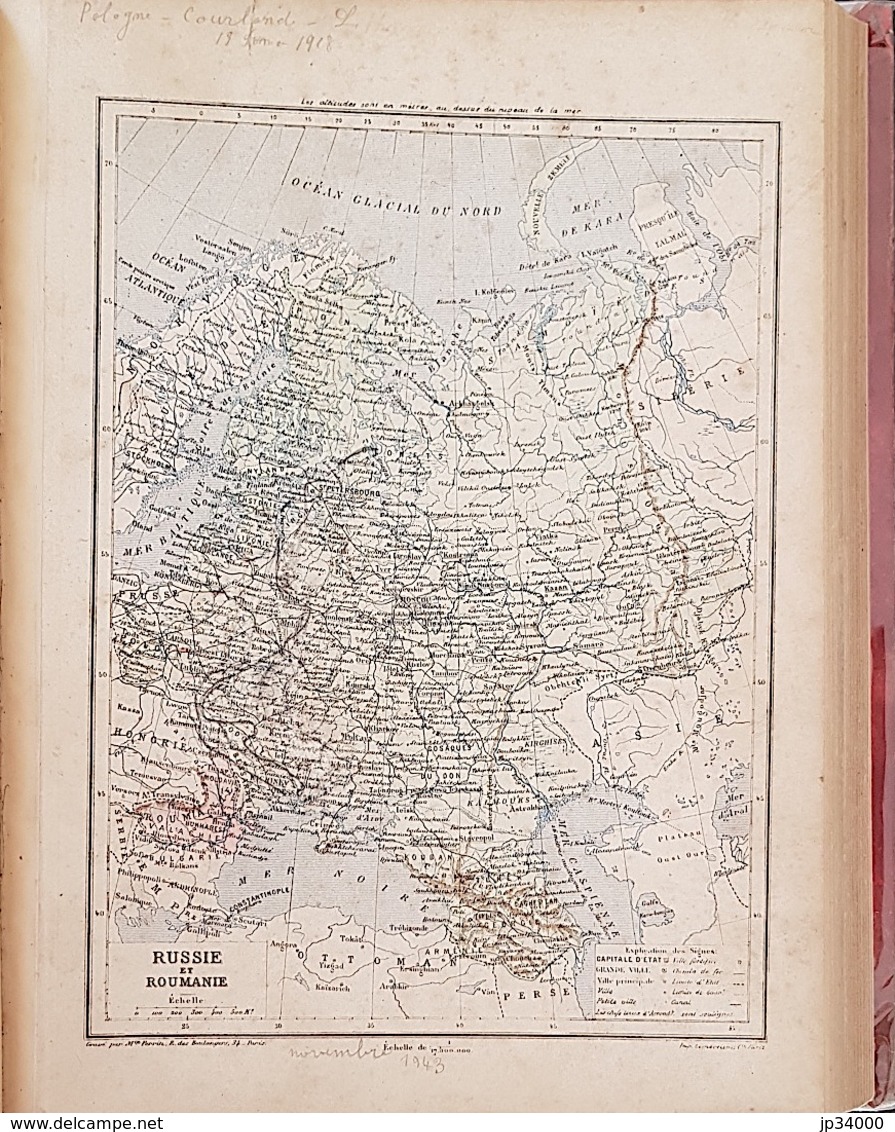 CARTE GEOGRAPHIQUE ANCIENNE: RUSSIE, ROUMANIE (garantie Authentique. Epoque 19 ème Siècle) - Carte Geographique