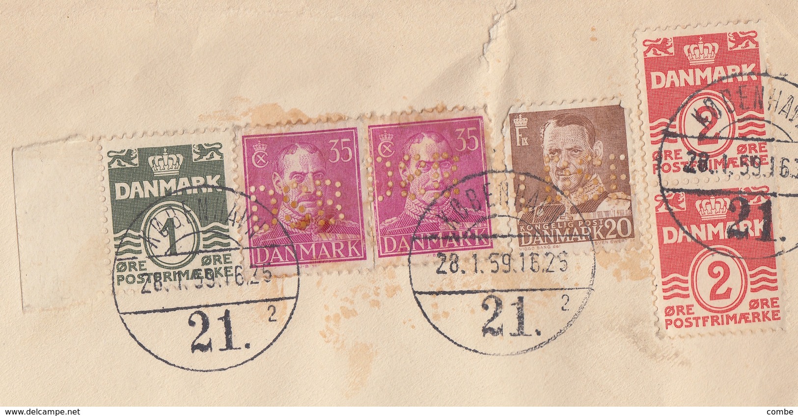 DANMARK COVER. 28 1 59. PERFIN. DSB. DANSKE STATSBANERS REJSEBUREAU TO PARIS         / 6000 - Lettres & Documents